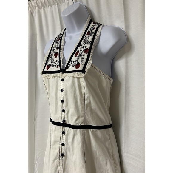 Maeve x Anthropologie Retro Strawberry White Midi Halter Dress, Size 6 - Picture 3 of 8